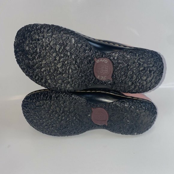 Womens Born Black Leather Slides Clogs Size 6M Contrast Trim Side Buckle W31617 - Picture 9 of 11